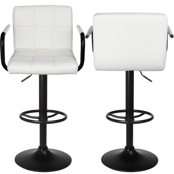 Modern PU Leather With Armrest Adjustable Bar Stools Set Of 2 Black